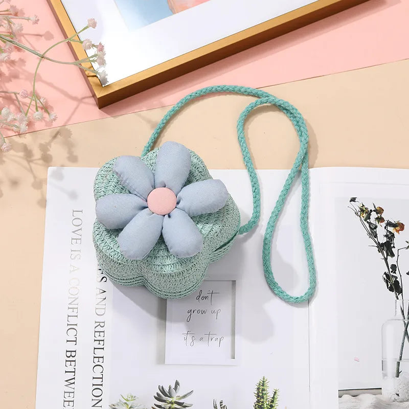 Children's Bag Women's Cute Woven Bag Seaside Vacation  Summer New Sunflower Grass Woven Bag Crossbody Small Bag