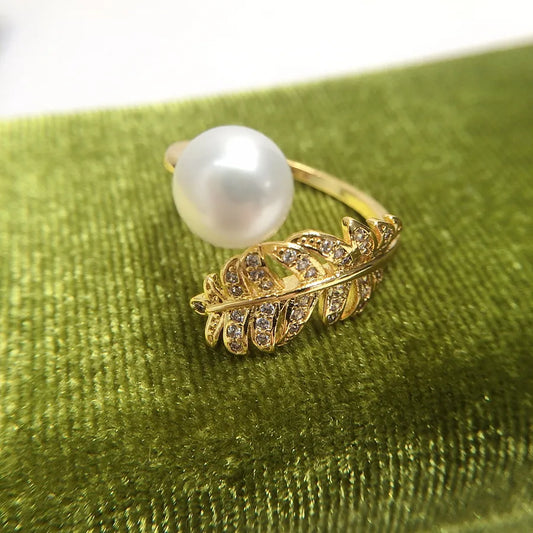 Highlight Natural Freshwater Pearl Ring Advanced Sense 18K Gold Color Preservation Micro-inlaid Zircon Feather Pearl Ring