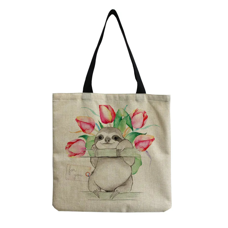Women's Cute Cartoon Letter Linen Shopping bags