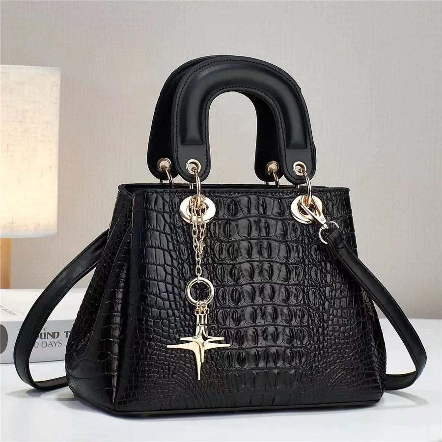 Women's Pu Leather Crocodile Elegant Sewing Thread Bucket Zipper Handbag
