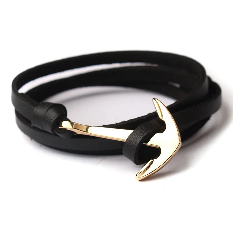 Casual Ethnic Style Anchor Alloy Leather rope Layered Unisex Bracelets