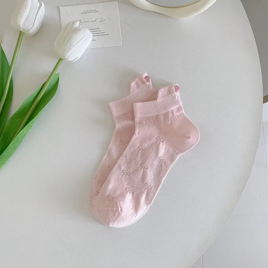 A Pair Basic Simple Style Women's Solid Color Bow Knot Cotton Ankle Socks