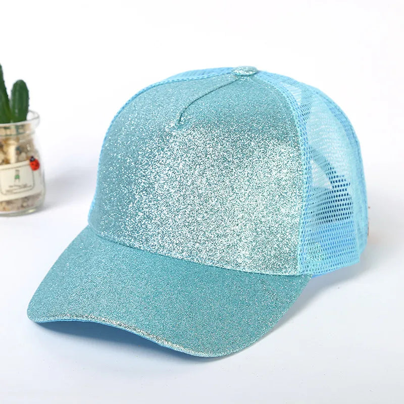 New Style Baseball Cap Breathable Shiny Sequin Mesh Tail Net Hat Sun Protection Summer Fashion Unisex Simple Design Hat
