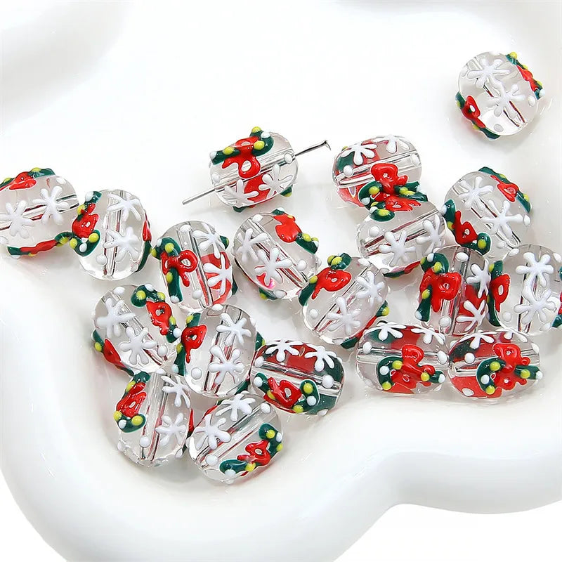 Handmade Christmas Oil Drop Glass Beads Cartoon Loose Beads For DIY Bracelets Necklaces Earrings Accessories Jewelry Making