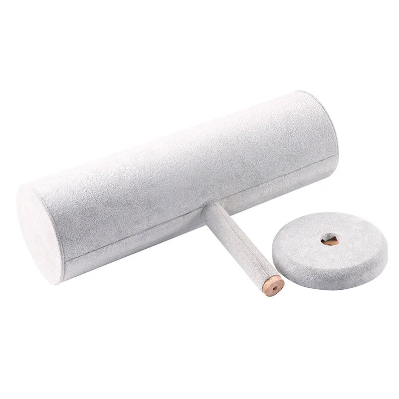 Velvet Jewelry Display Stand Headband Holder Fashion Accessory Showcase Elegant Wooden Cylinder Structure Portable Design