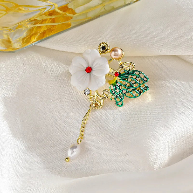 Green Chinese Style Brooch Pin Vintage High-End Tassel Creative Versatile Hanfu Cheongsam Embroidery Zinc Alloy Jewelry Accessory