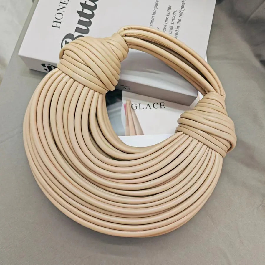Women's Small Pu Leather Stripe Elegant Vacation Dumpling Shape Zipper Straw Bag