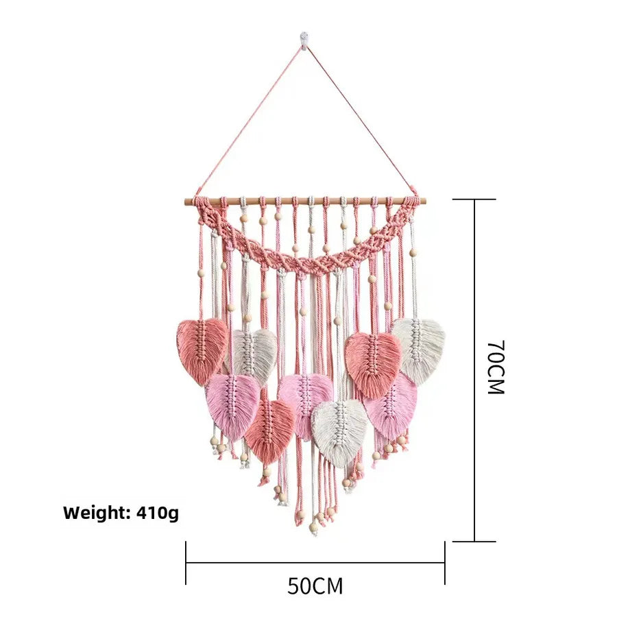 Hot Sale New Nordic Bohemian Hand-woven Tapestries Tassel Feather Leaves Wall Hanging Wall Decoration