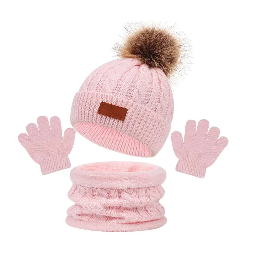 New Arrival  Children's Hat Scarf Gloves Three-Piece Set Autumn and Winter New Warm Female and Male Baby Woolen Cap