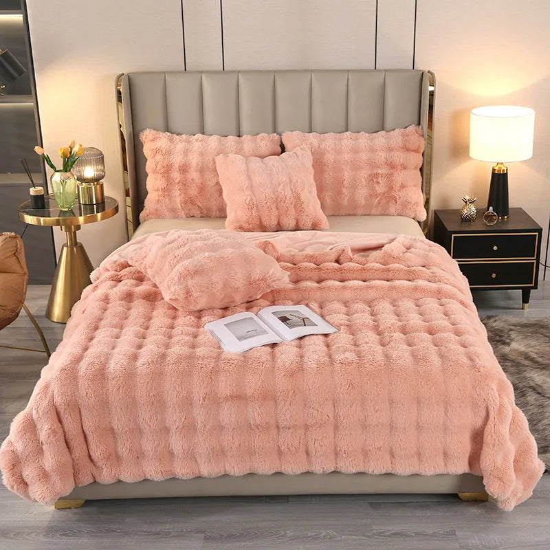 Casual Solid Color rabbit fur blanket Bedding