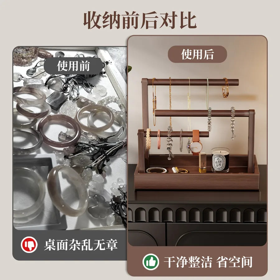 Crystal Bracelet Display Stand Jewelry Holder Wooden Material High-End Style Bracelet Storage Organizer Box For Desktop