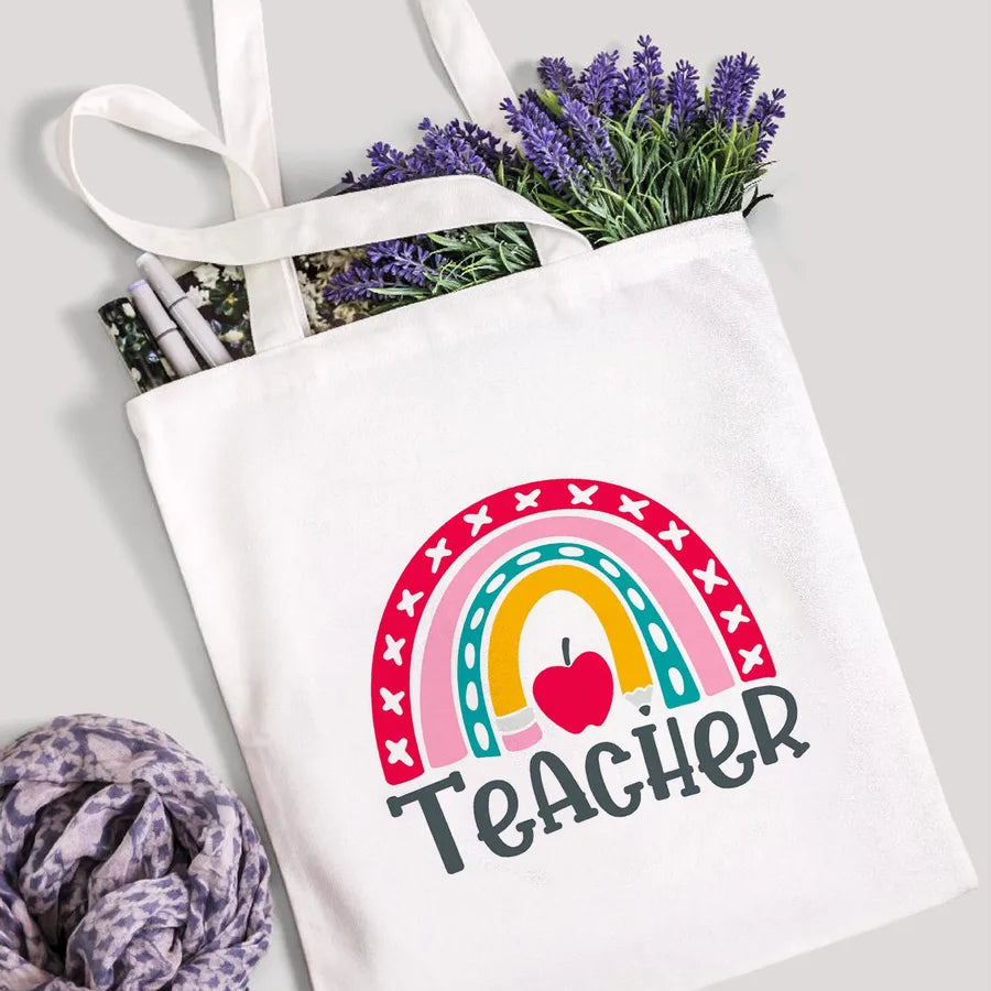 foreign trade Teach Love Rainbow printed canvas bag shoulder bag student fashion handbag spot