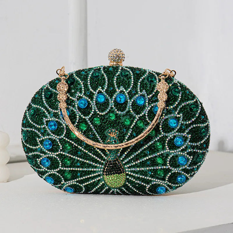 Rhinestone Metal Peacock Oval Evening Bags