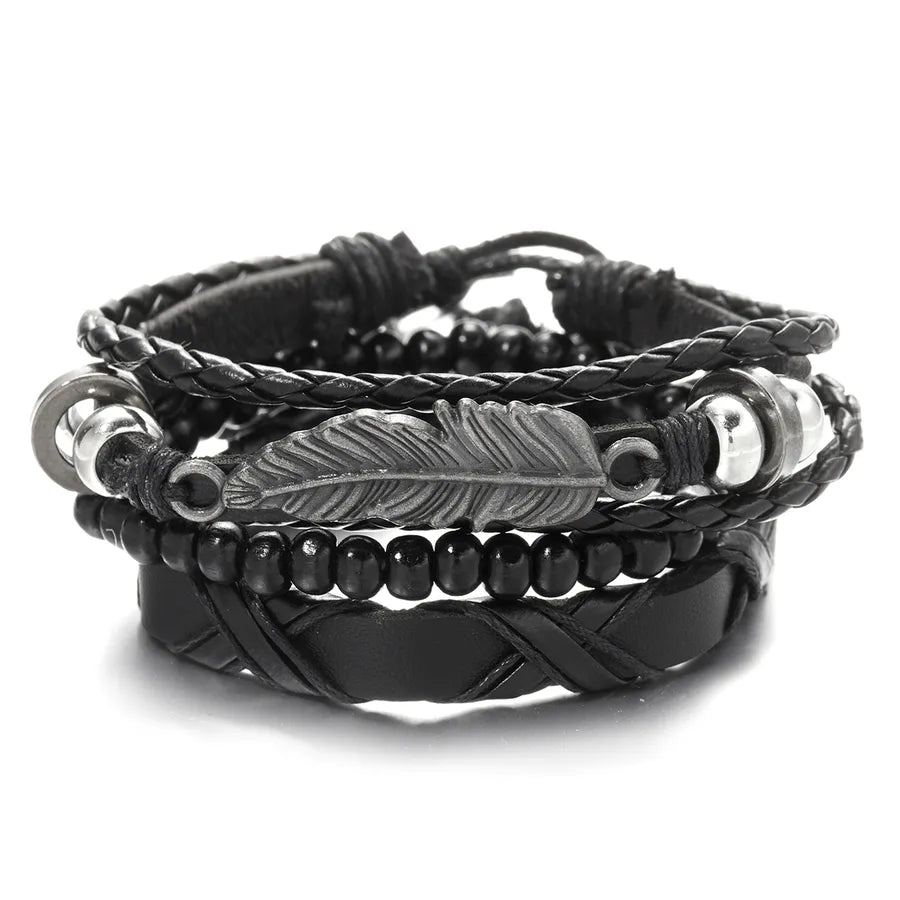 fashion heart shape pu leather knitting men's bracelets 1 set