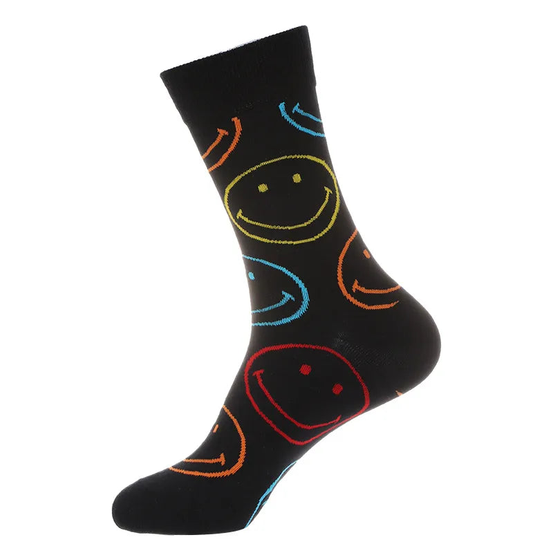 Men's Cute Streetwear Rabbit Smile Face Cotton Jacquard Crew Socks 10 Pairs Per Pack