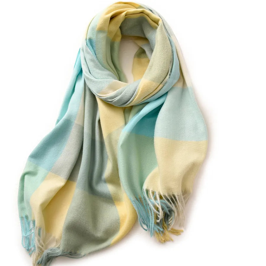 women's retro plaid imitation cashmere tassel winter scarves