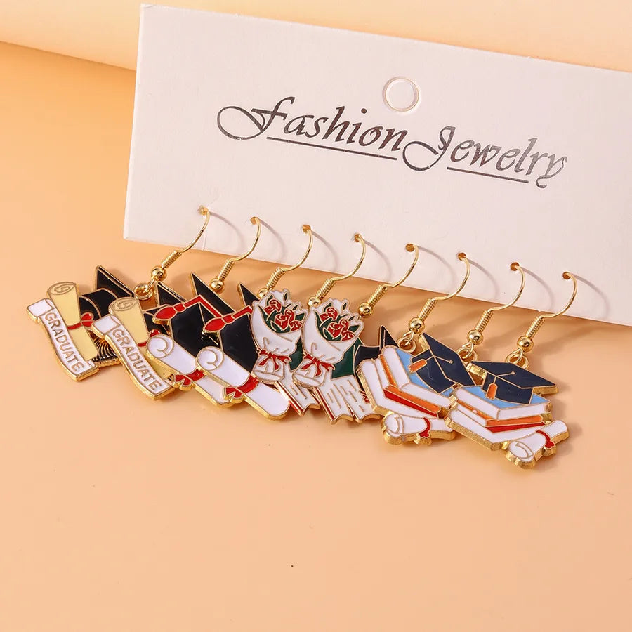 Style Graduation Cap Letter Earrings Set Zinc Alloy Geometric Pattern Basic Style Women's Jewelry