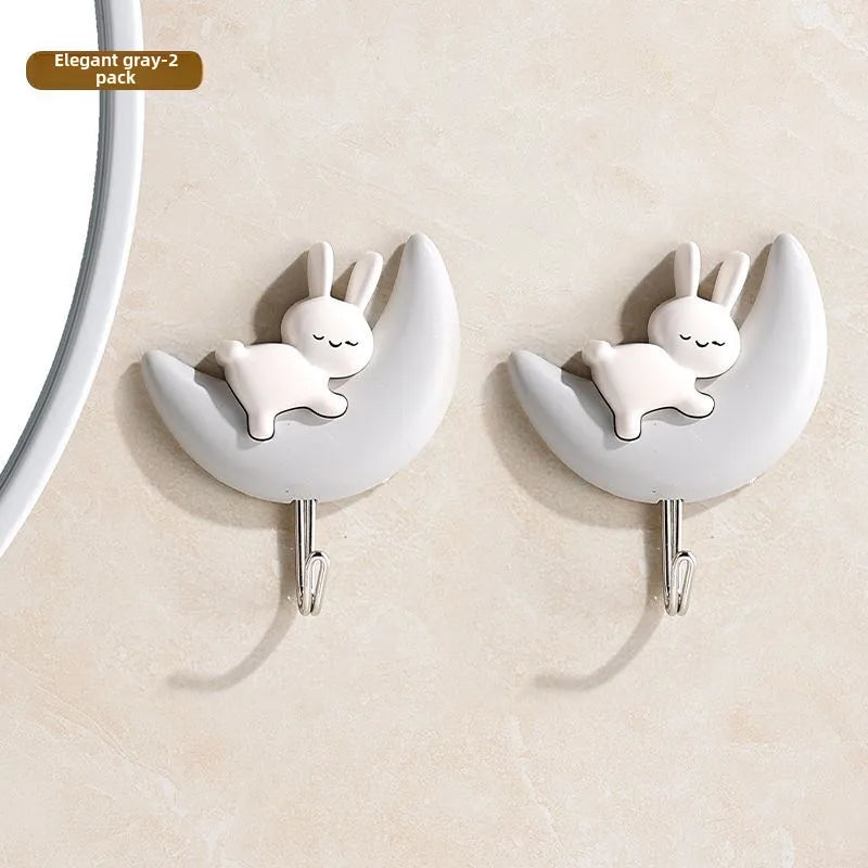 Rabbit hook self-adhesive bathroom dormitory bedroom door bathroom cartoon month punch-free wall hanging