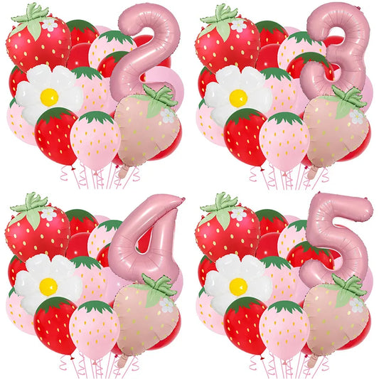 New Matte Strawberry Aluminum Foil Balloon Set Children's Birthday Party Fruit Themed Photography Props Scene Decoration