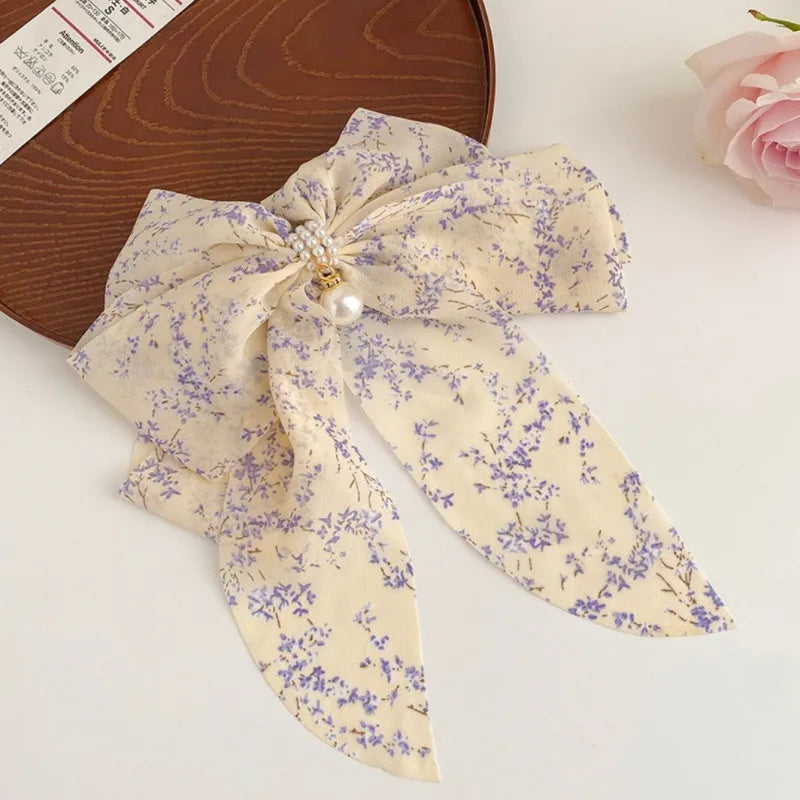sweet ditsy floral polyester bowknot hair clip