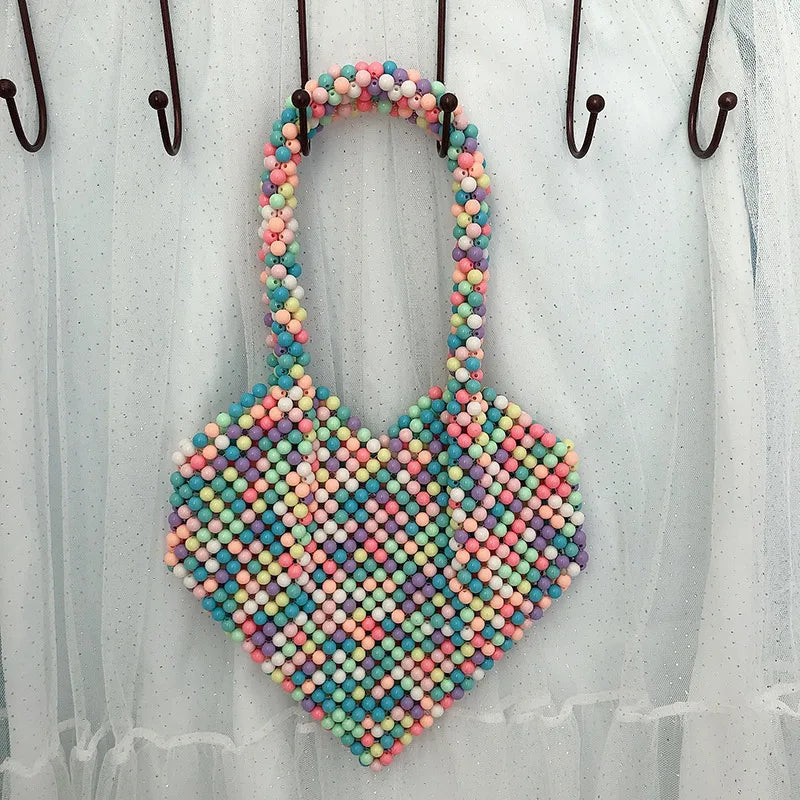 Women's Medium Arylic Geometric Vintage Style Streetwear Beading Heart-shaped Open Handbag