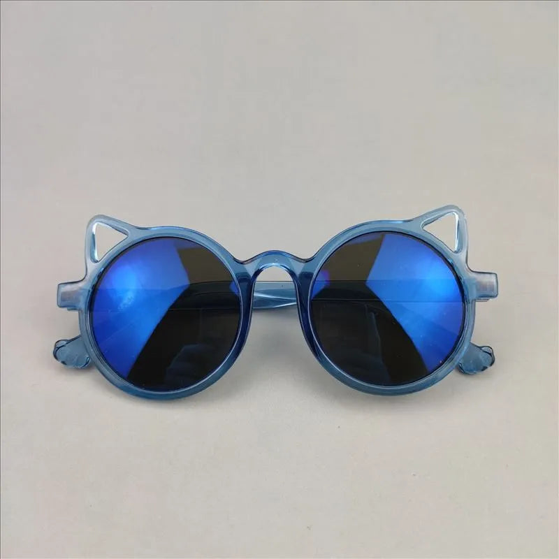 Cute Novelty Modern Style Cat Ac Tinted Lenses Round Frame Full Frame Kids Sunglasses