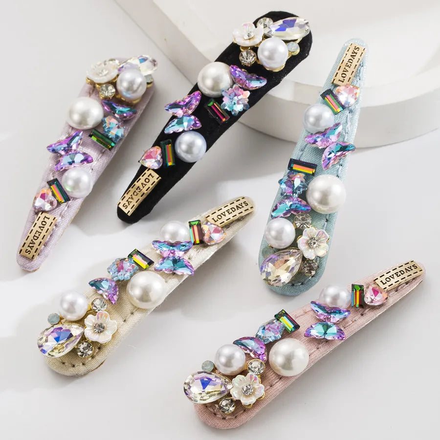 Elegant Women's Flower Butterfly Alloy Inlay Artificial Pearls Rhinestones Hair Clip