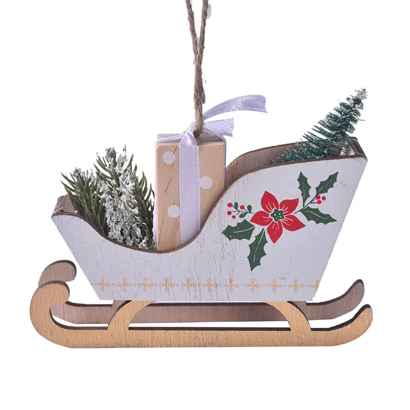 Wooden Christmas Sleigh Decoration Tree Decorations Christmas Atmosphere Sleigh Pendant Christmas Decorations Holiday Ornaments