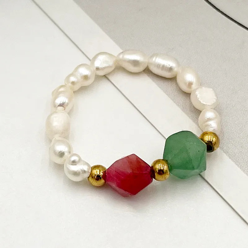 Elegant Simple Style Round Pearl Beads natural stone Freshwater Pearl Haematite Wholesale Rings