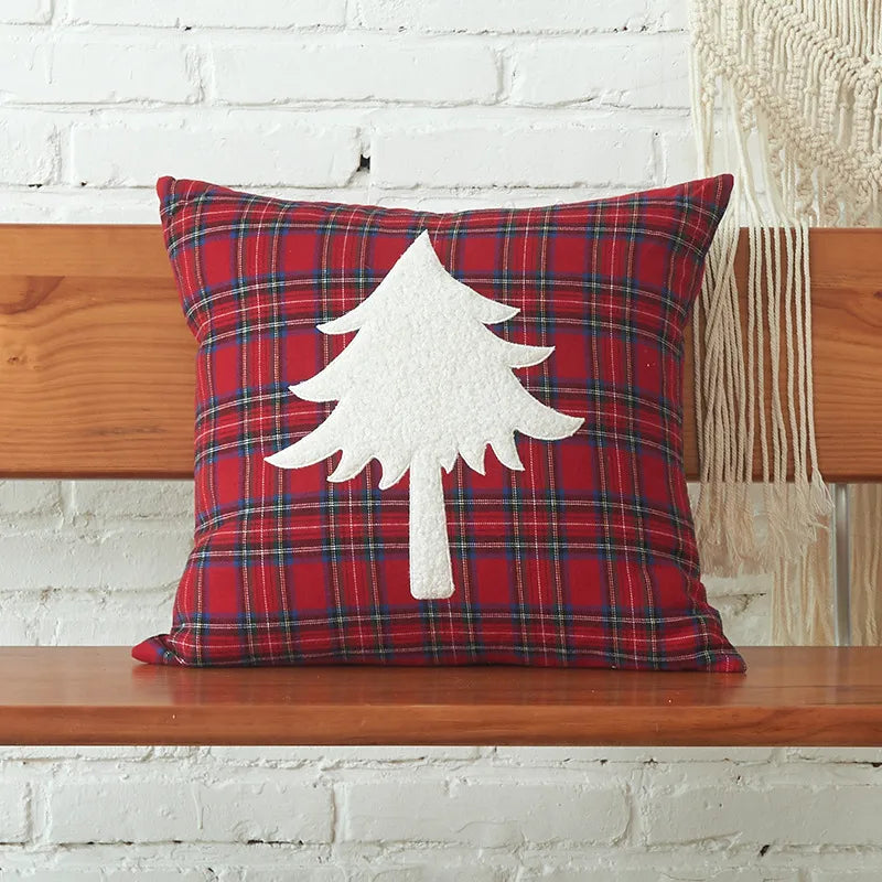Christmas Print Embroidered Letter Cushion Cover Red And Green Plaid Fabric Home Decorative Pillowcase American Style