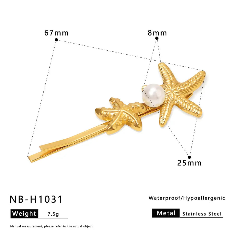Cute Artistic Women's Pentagram Flower Shell 304 Stainless Steel Artificial Pearls Pearl Hair Pins Hair Clip