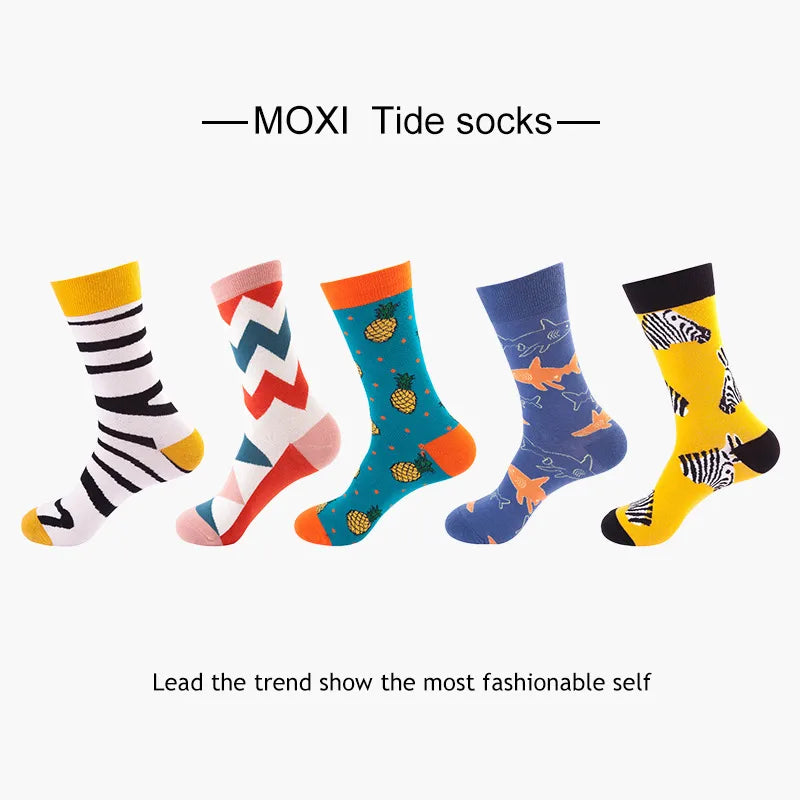 Unisex Cute Modern Style Stripe Pineapple Shark Cotton Jacquard Ankle Socks A Pair