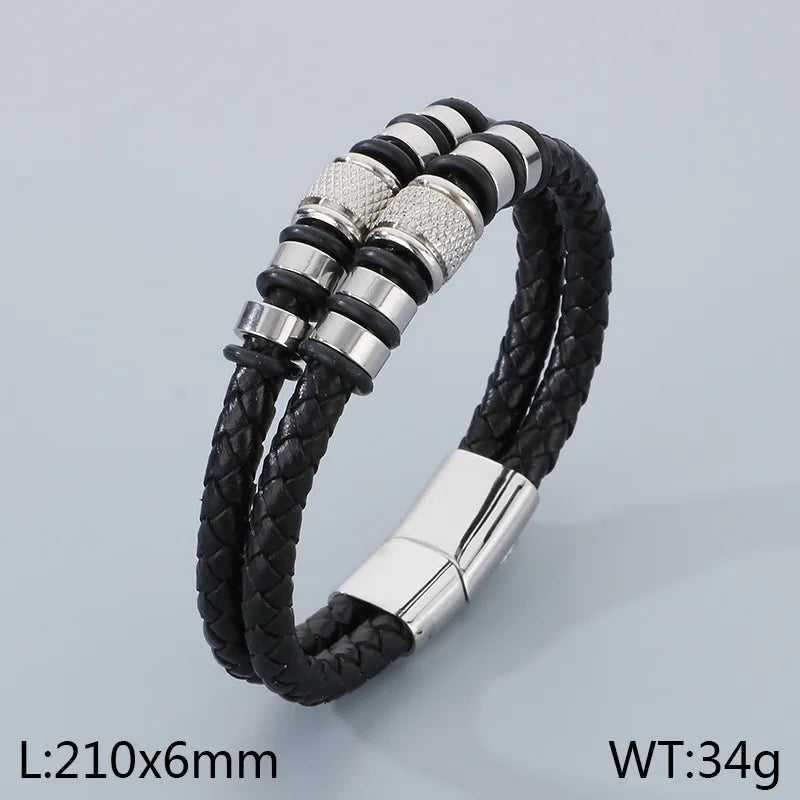 Business Simple Style Geometric 304 Stainless Steel Microfiber Leather 18K Gold Plated Men's Bangle