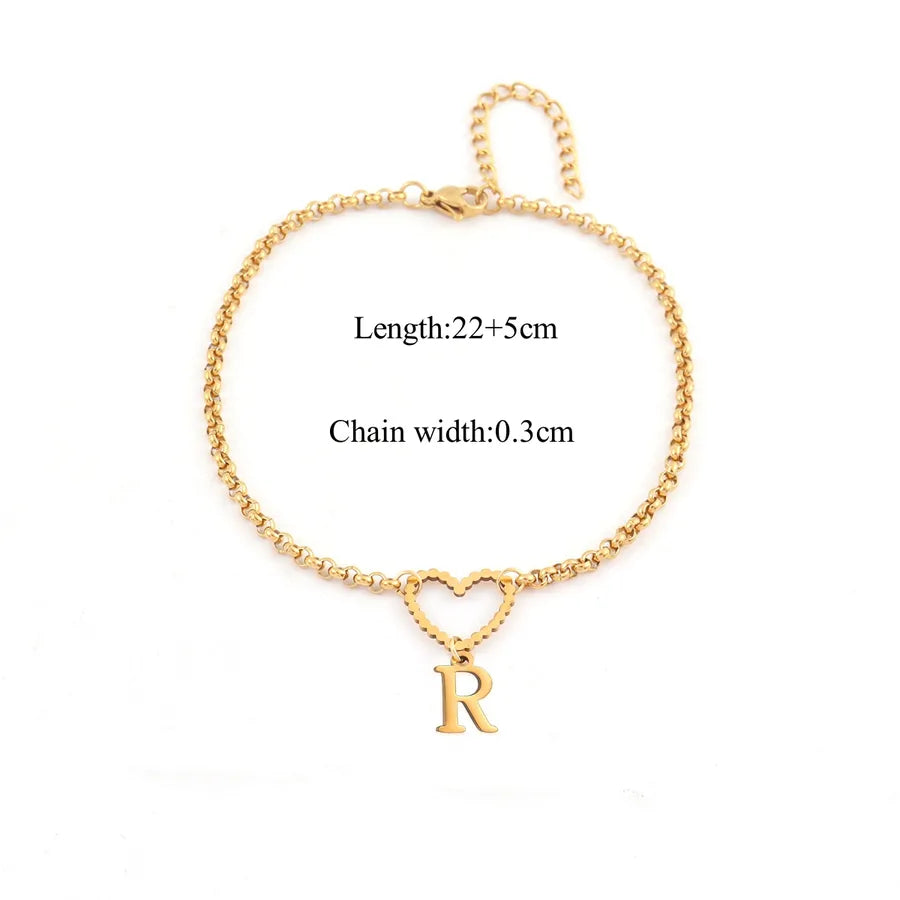 Wholesale Jewelry Casual Simple Style Letter Heart Shape 201 Stainless Steel 304 Stainless Steel Anklet
