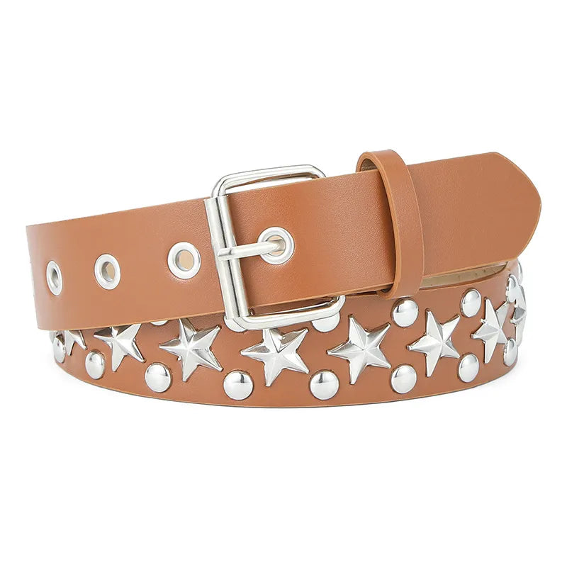 IG Style Punk Star Pu Leather Iron  Women's Leather Belts