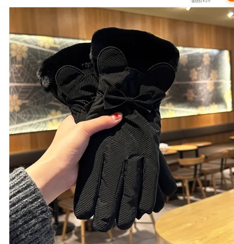 Warm gloves women's winter plus velvet padded suede autumn and winter cold-proof touch screen new cycling ski riding gloves