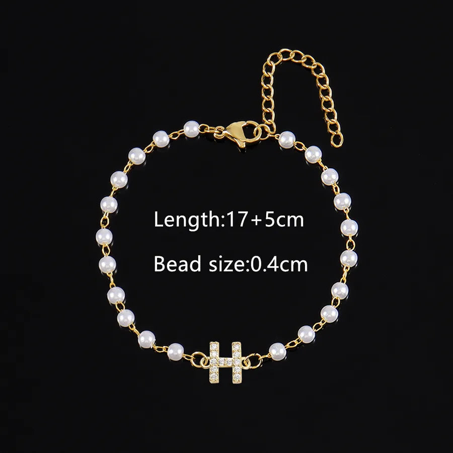 Elegant Simple Style Classic Style Letter 201 Stainless Steel Artificial Pearl Copper Bracelets 1 PCS/Package