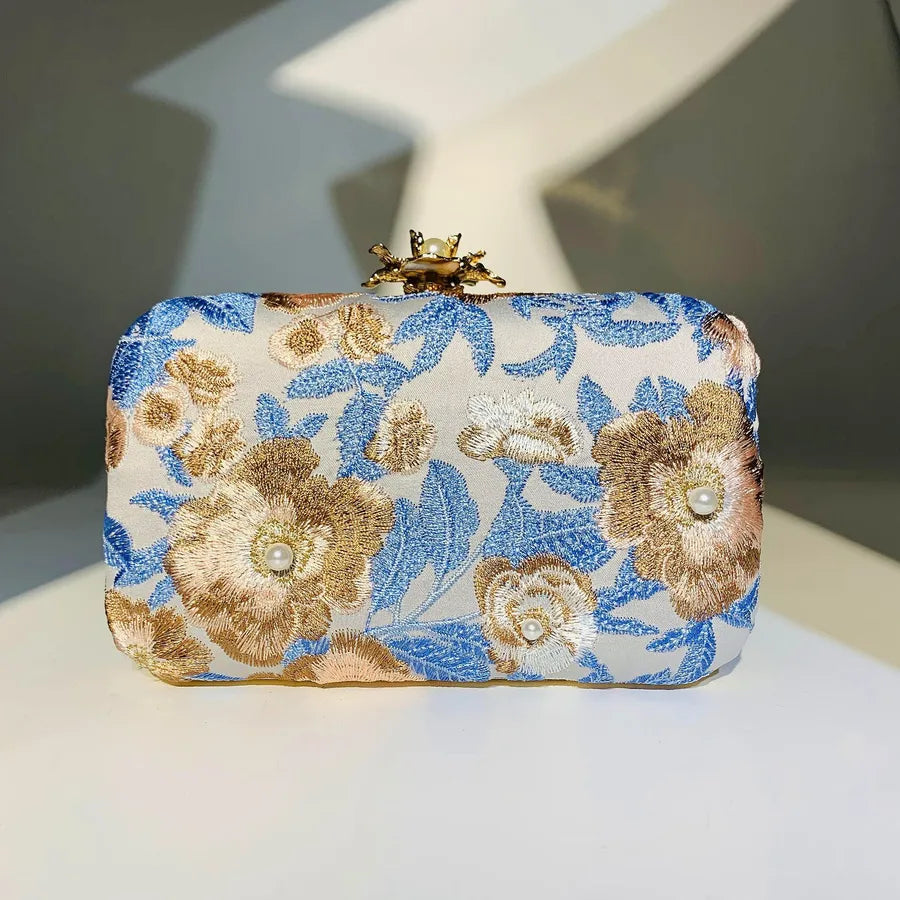 polyester flower embroidery square evening bags
