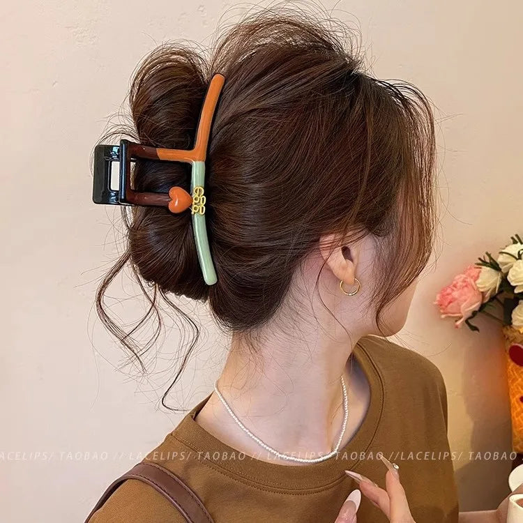 New Style Large Letter Color Block Hair Clip Women's Elegant Shark Tail Hair Clip Sweet Headwear Accessory For Women