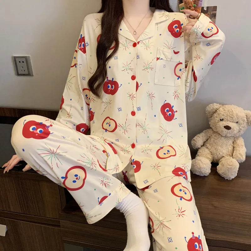 Purple Heart Sweet Style Women's Sleepwear Long Sleeve Home Clothes Spring Autumn High Sensation Dormitory Outdoor Wear Set