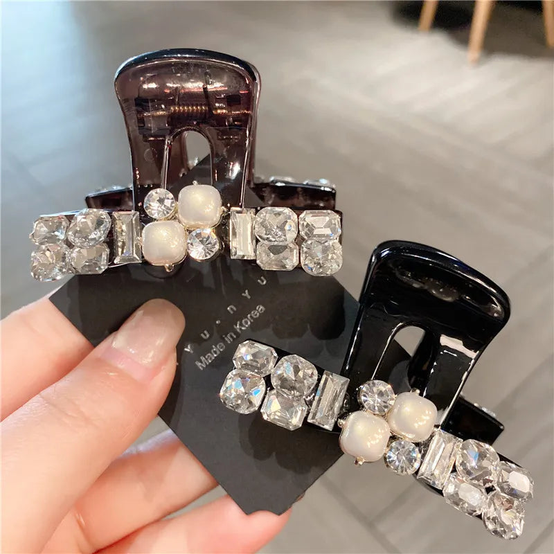 Sparkling Pearl Rhinestone Hair Clip Medium Size Half Up Shark Clamp Glittering Women's Hair Accessories Sweet Back Of Head Bun