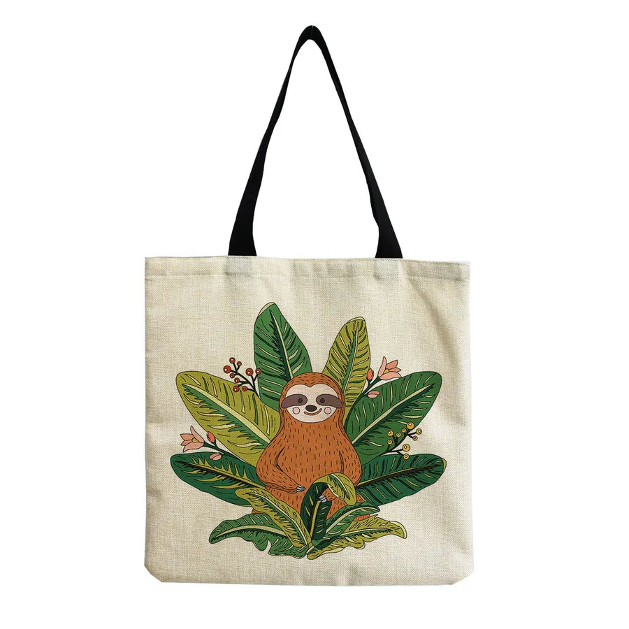 Women's Cute Cartoon Letter Linen Shopping bags