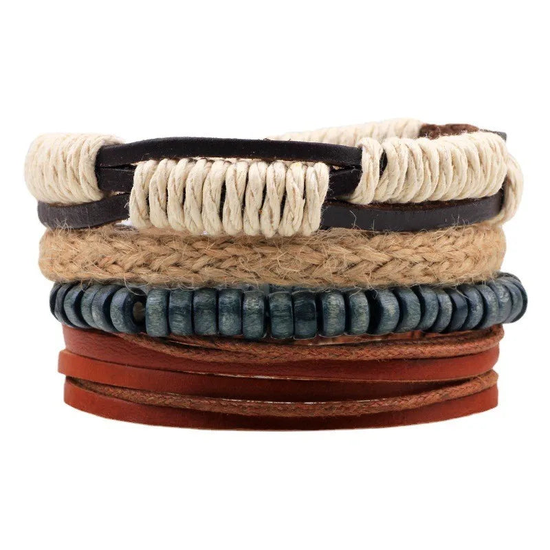 casual letter feather wings pu leather alloy beaded patchwork men's bracelets
