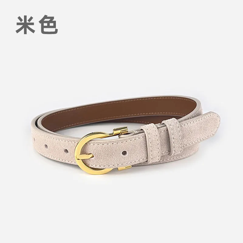 Basic Solid Color Two-Layer Cowhide Alloy Leather Women's Leather Belts