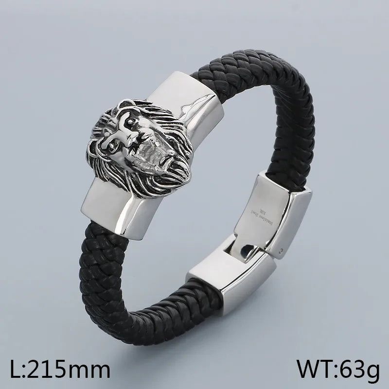 Hip-Hop Retro Color Block 304 Stainless Steel Leather Plating 18K Gold Plated Men's Bangle