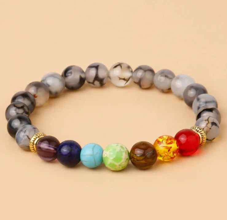 Factory direct supply colorful natural stone yoga bracelet lava volcanic stone woven elastic bracelet  hot sale