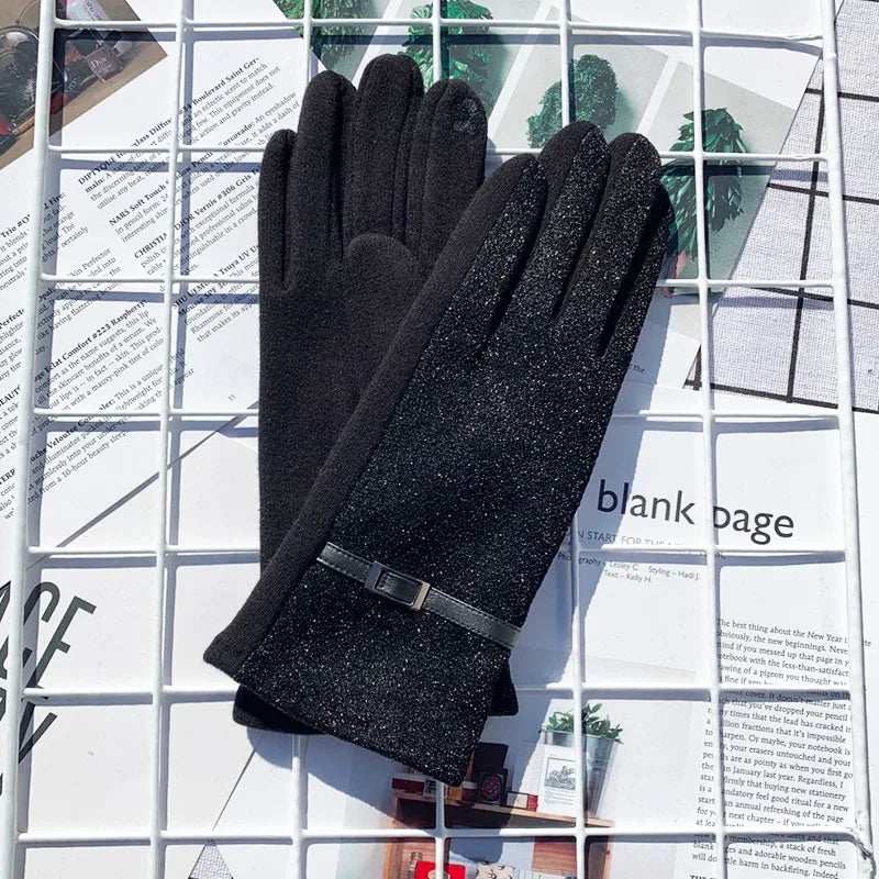 Fashionable Autumn and Winter EL Wire AB Version Women's Gloves Fleece Lined Outdoor Driving Touch Screen Embroidered Gloves