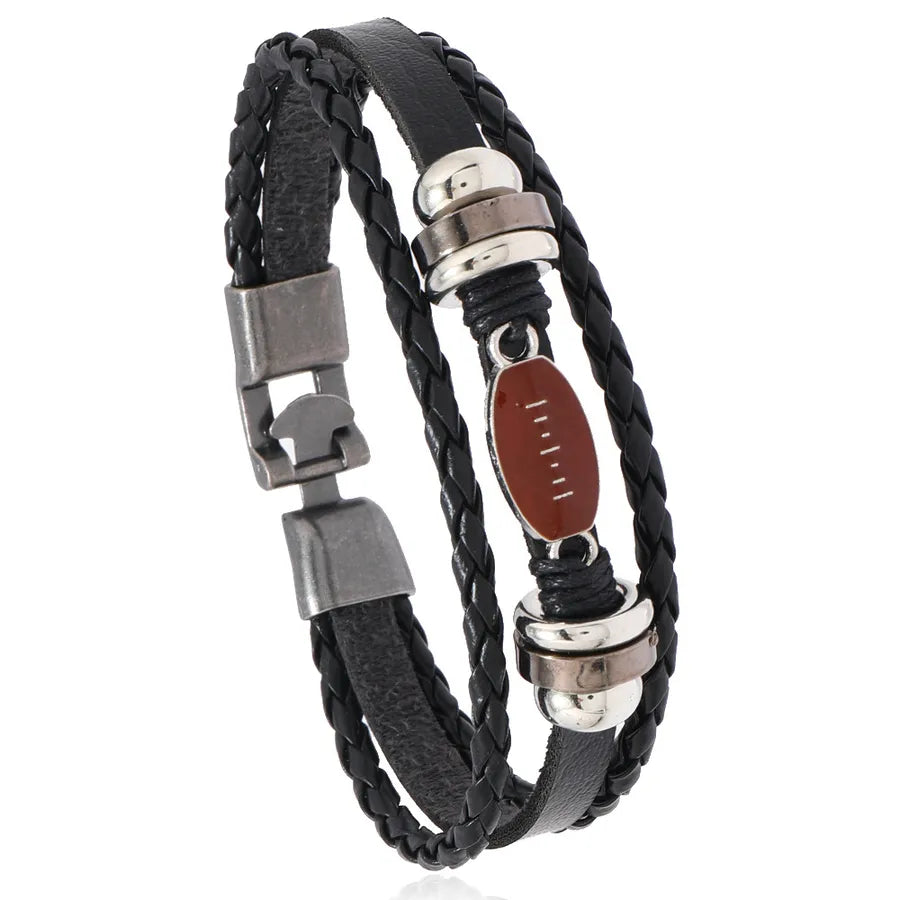 Retro Baseball Basketball Football Pu Leather Alloy Braid Men's Bracelets