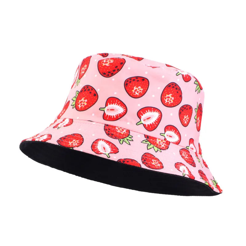 Double-Sided Wear Fisherman Hat Outdoor Travel Sunshade Cap Printed Bucket Hat Flat Top Hat Casual Elegant Women Style Summer Hat