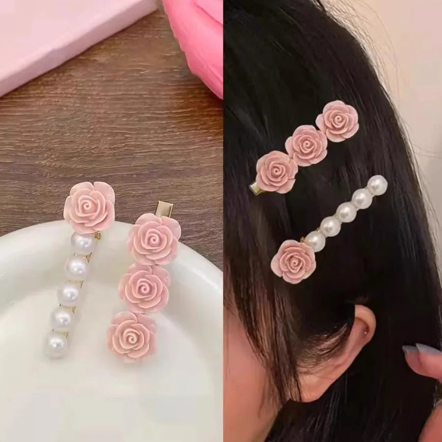 Pink Small Rose Barrettes Pearl Flower Bangs Side Clip Ins Good-looking Girl Heartbreak Hair Clips Hair Accessories